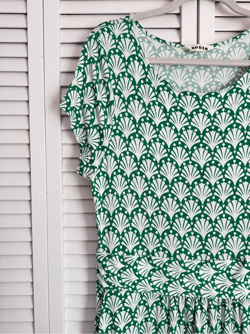 Boden Amelie Jersey Knee Length Dress Short Sleeve Green Tambourine Shells 14L - Picture 7 of 12